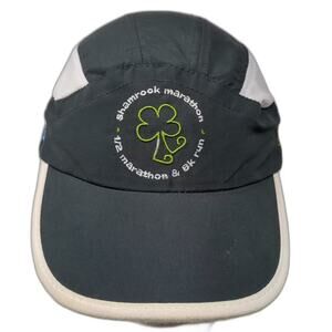 RaceTrackers 5 Panel Gray White Hat Shamrock Marathon Finisher OS Adjustable